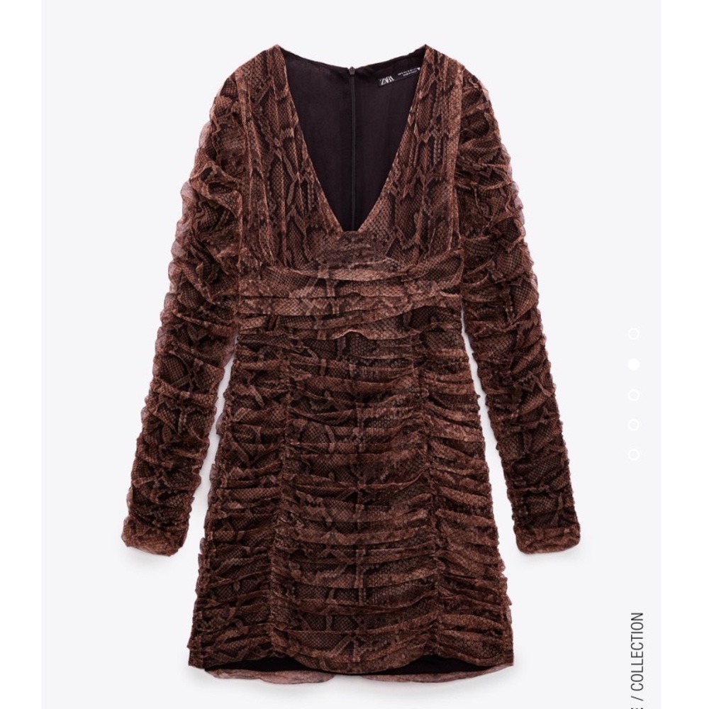 ZARA NEW DRAPED TULLE BROWN DRESS SNAKE SIZE M